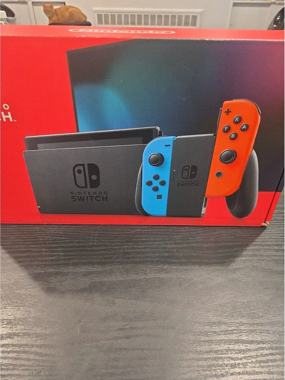 Nintendo Switch V2 Console Box with Neon Blue & Red Joy-Con